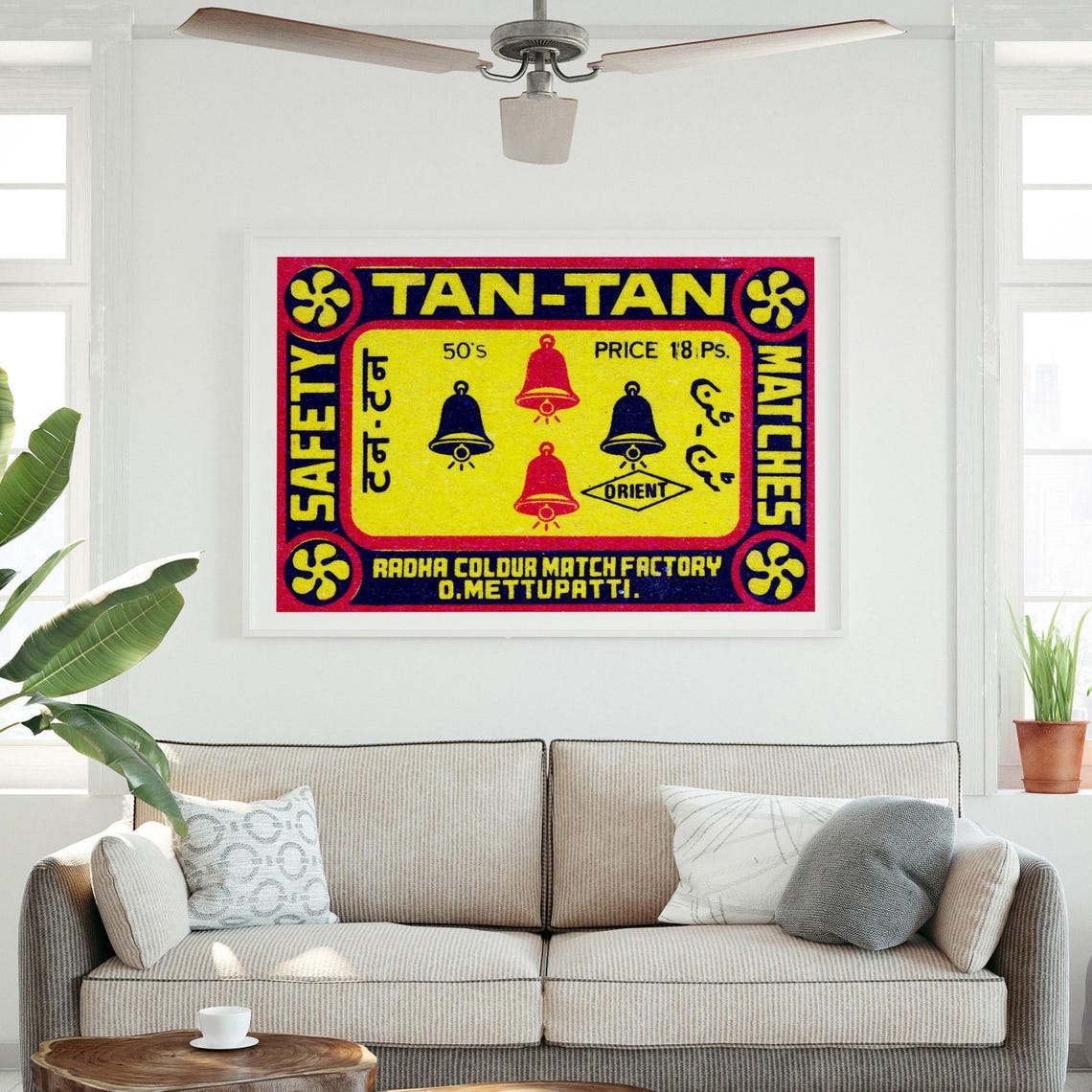 Tan Tan Bells Vintage Indian Safety Matches Label Art Poster - Image 3