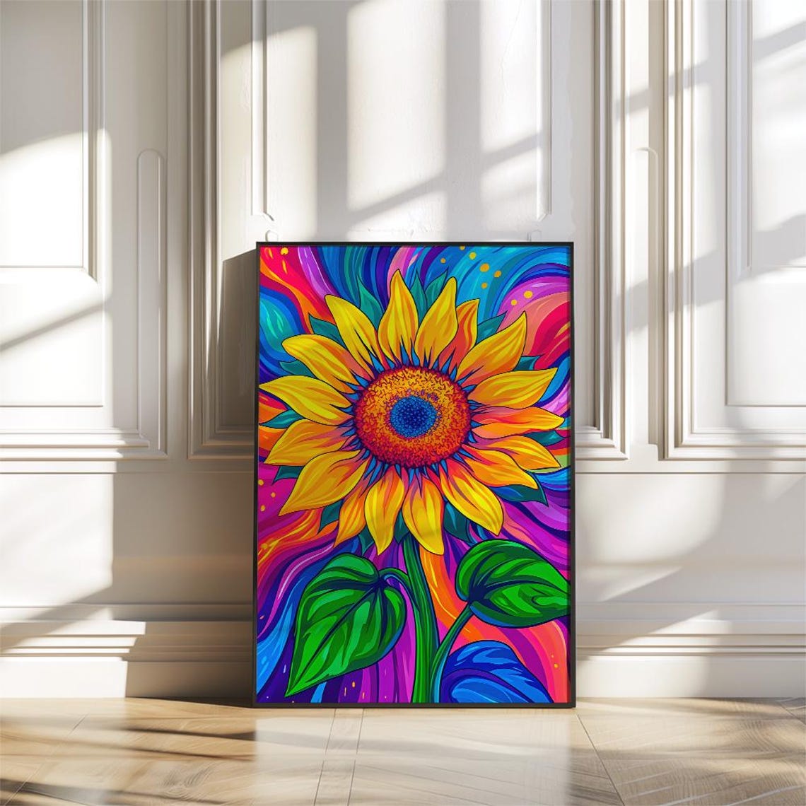 Psychedelic Sunflower in Bold Rainbow Colors Vibrant Art Poster - Image 3