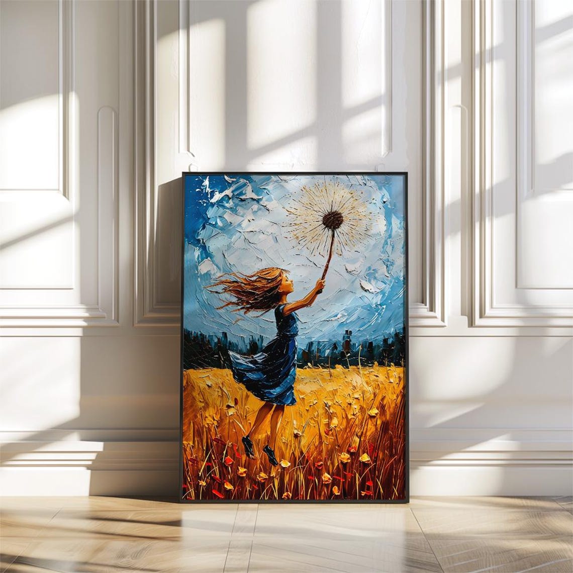Girl In The Field Wall Art Girl Flying In Nature Blue Sky Dreamy Wheat Field Art Vibrant Colors And Natural Landscape Art Print For Home - Image 3