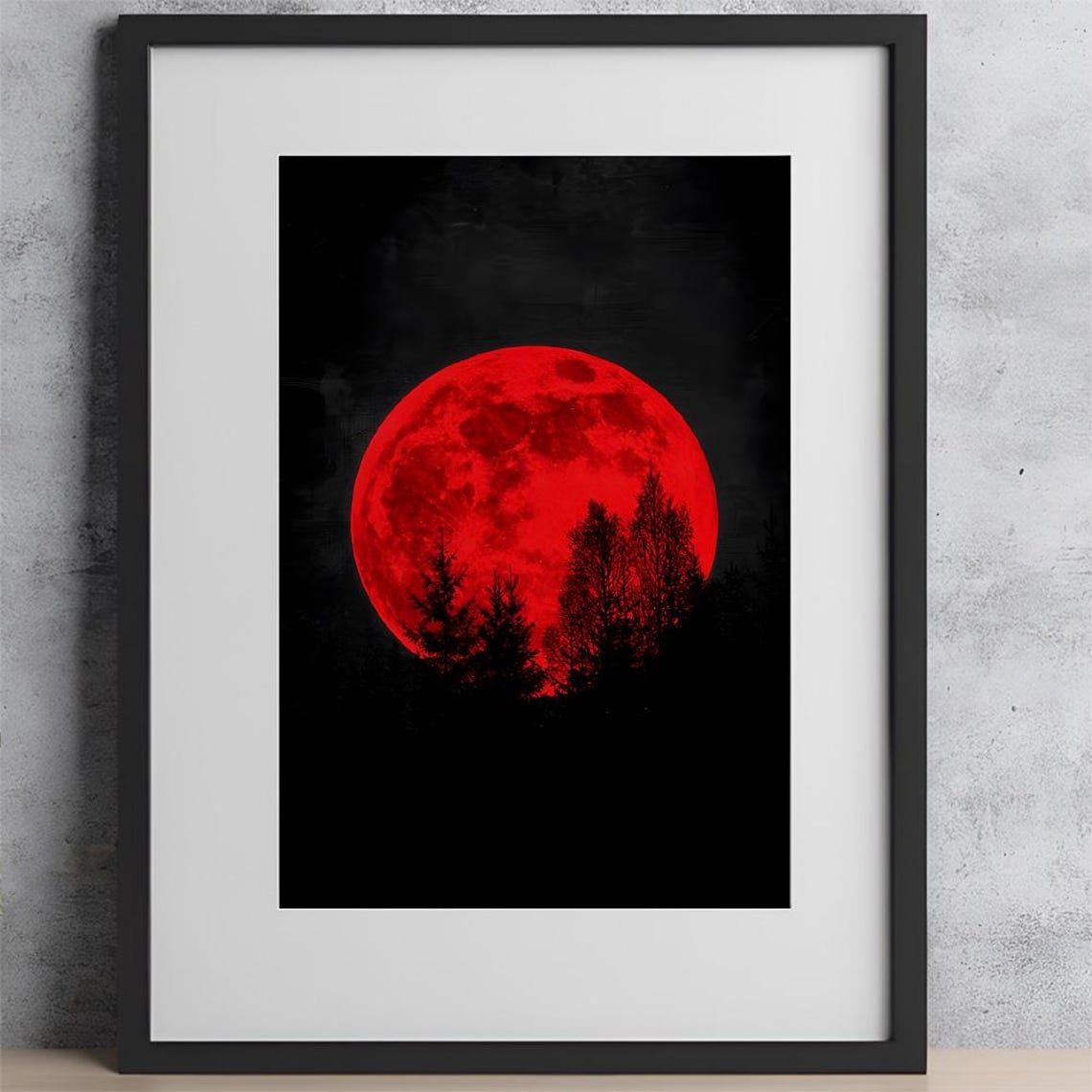 Wall Art Red Moon Red Moon Night Forest Landscape Full Moon Art Night Landscape Dark Forest Painting Moon And Forest Moon Trees Art - Image 2