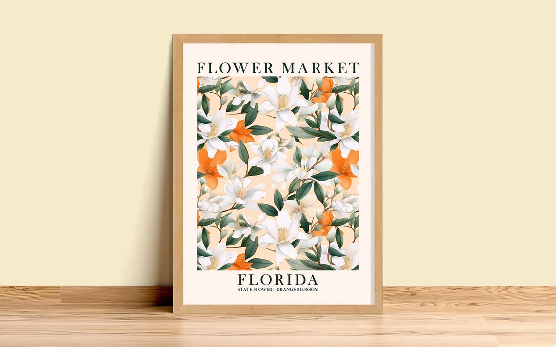 Florida Flower Market Print Orange Blossom Botanical Kitchen Decor Gift