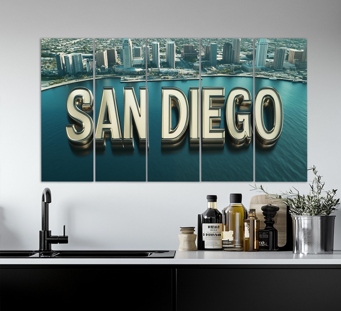San Diego Skyline Chrome Letters Bay View California Travel Poster - Image 5