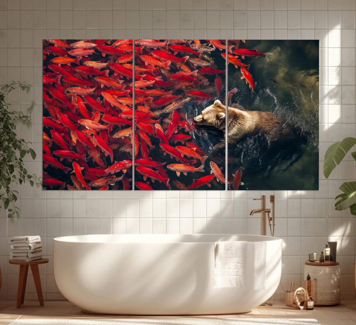 Abstract Fishing Bear Print Bear Painting Animals Wall Art Fishing Wall Art Fishing Bear Poster Fisherman Gift Fishing Decor - Image 2