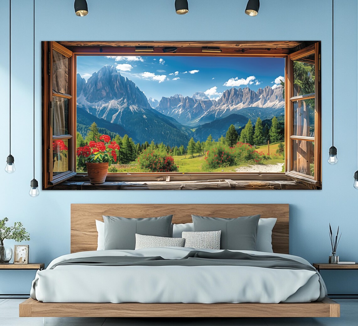 Summer Alps View From Open Window Wall Art Print