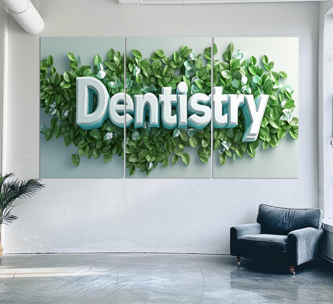 Dentistry 3D Lettering Green Leaves Modern Dental Office Art Print - Image 3