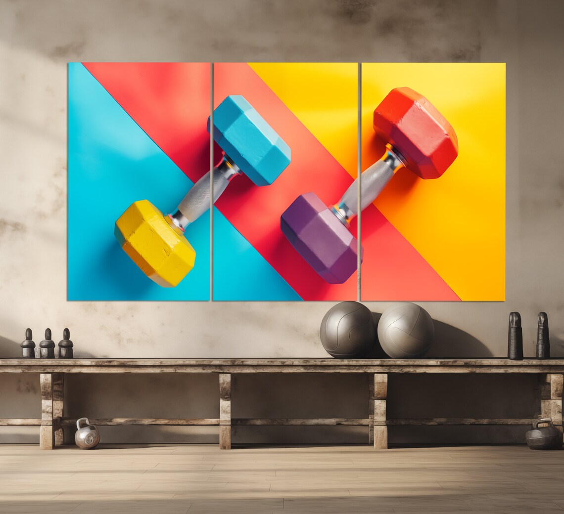 Colorful Dumbbells Pop Art Diagonal Fitness Wall Decor Gym Motivation Poster - Image 3
