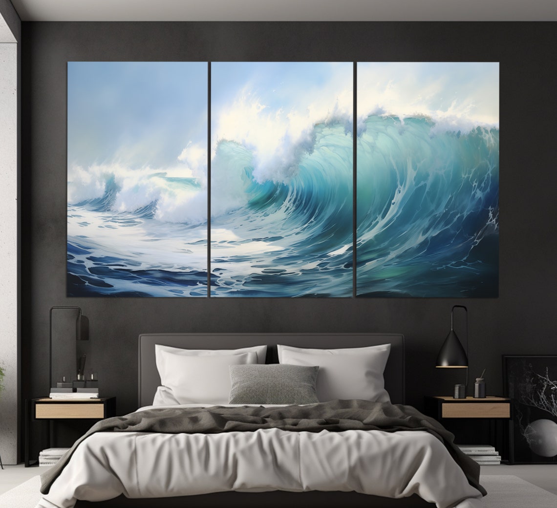 Ocean Wave Curling Turquoise Water Soft Tones Seascape Art Poster - Image 3