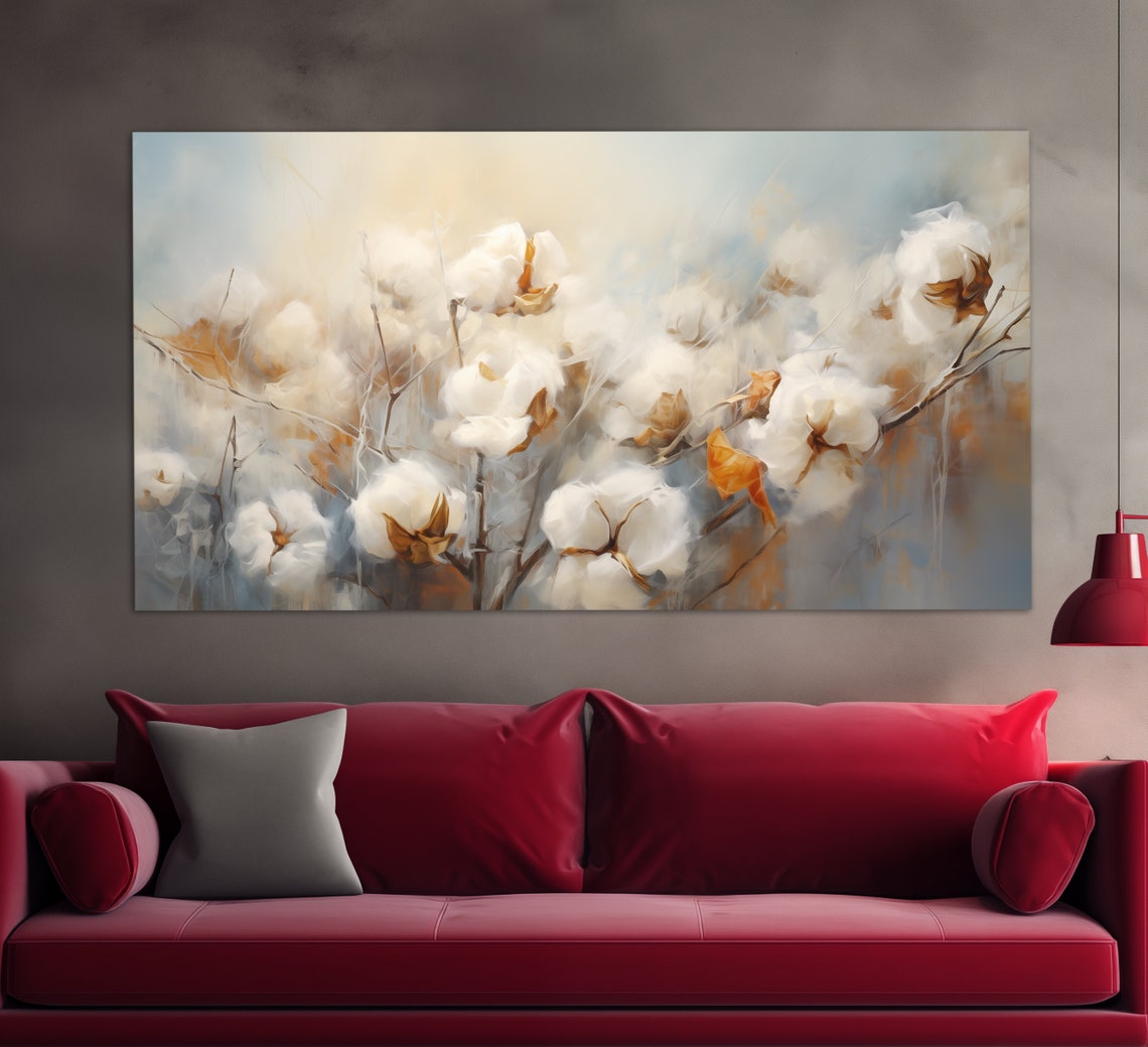 Cotton Flower Blooms Soft Neutral Tones Elegant Floral Art Poster