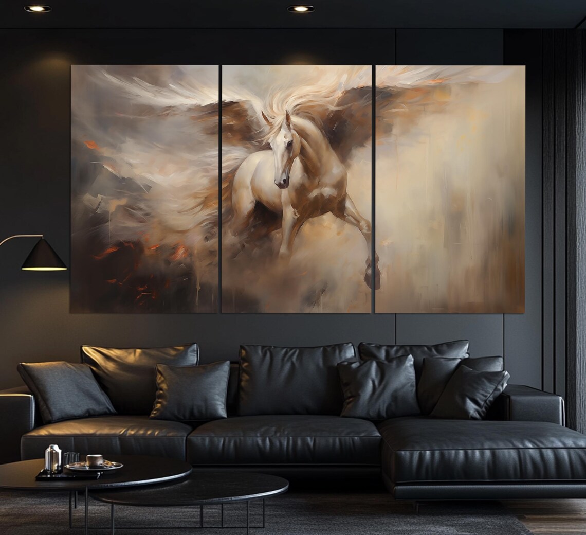 Pegasus Neutral Vintage Oil Painting Style Art Print - Image 2