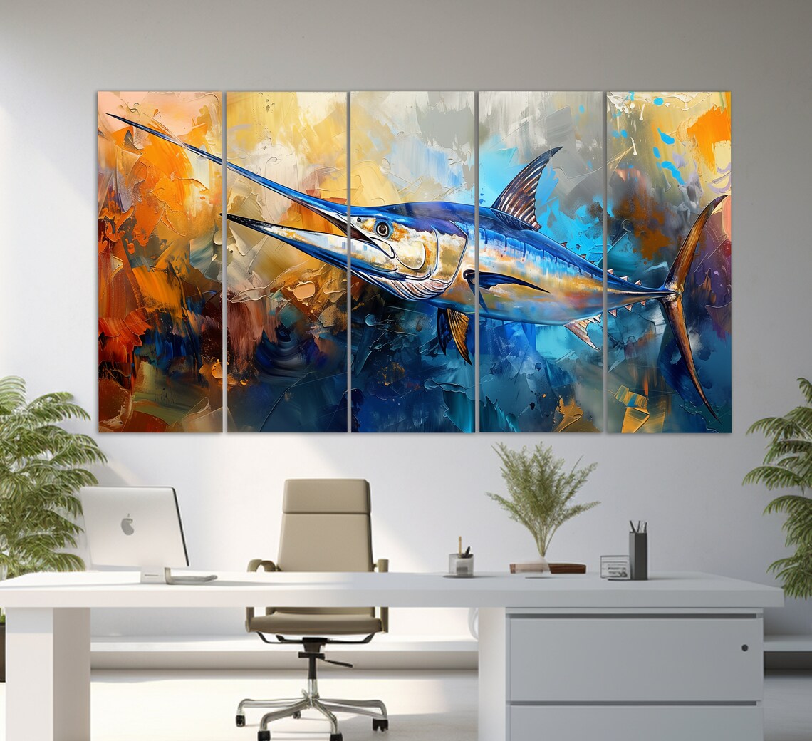 Abstract Blue Marlin, Painting Style Art Print - Image 4