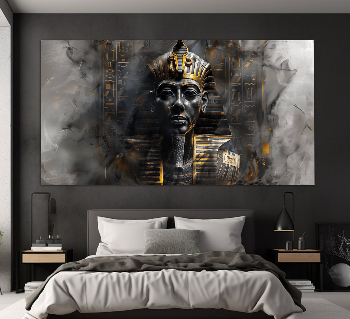 Tutankhamun Pharaoh Golden Mask Hieroglyph Art Luxurious Black Poster - Image 3