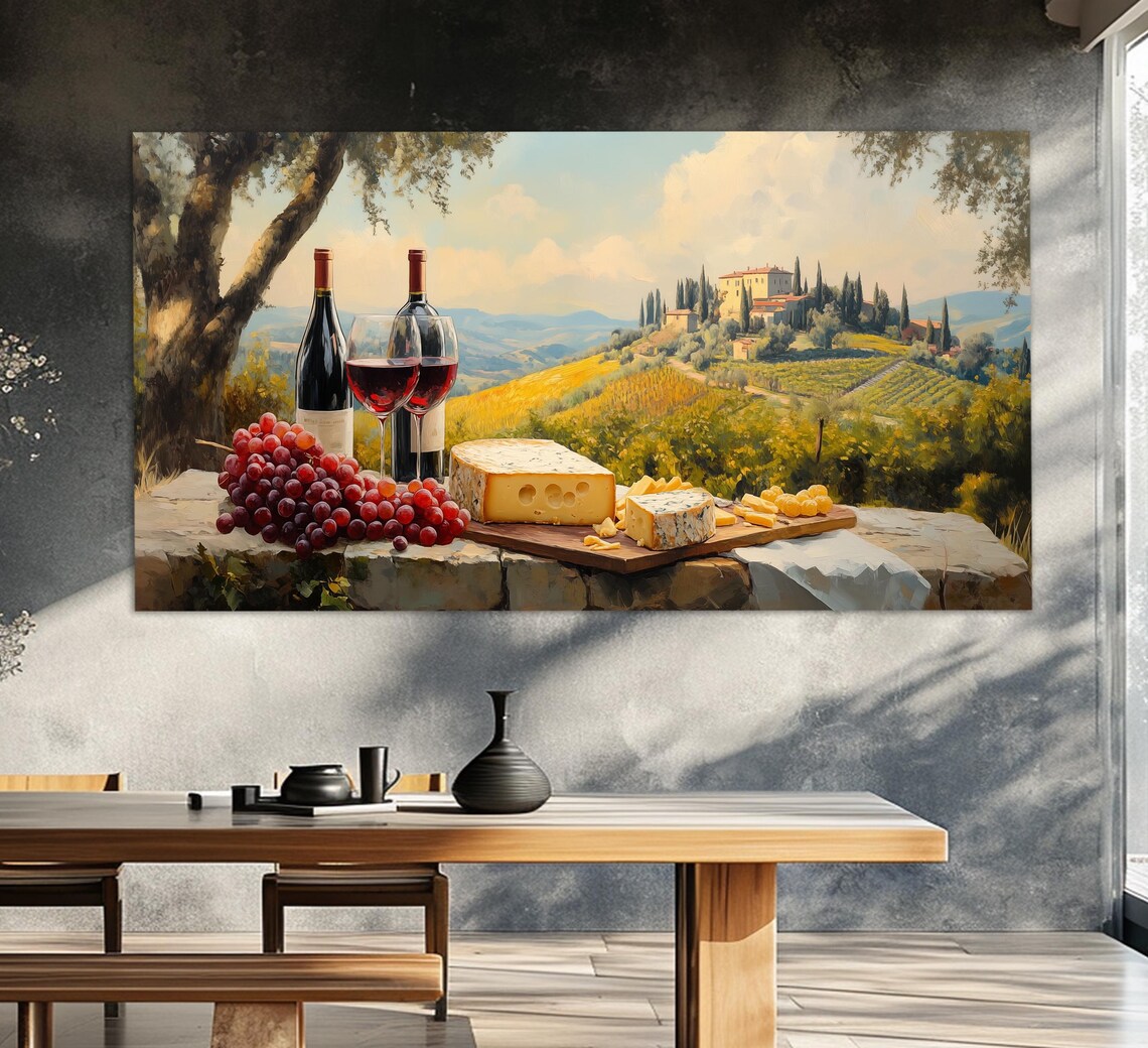 Romantic Tuscany Wine and Cheese, Rustic Italian Poster