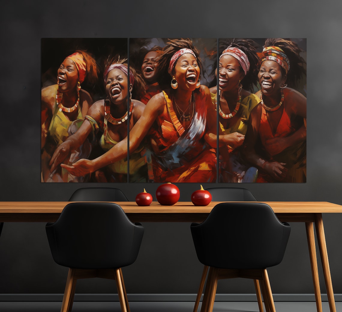 Abstract African Women Laughing Print In A Vintage Oil Painting Style Vintage African Wall Art Ethnic Painting African Wall Decor - Image 3