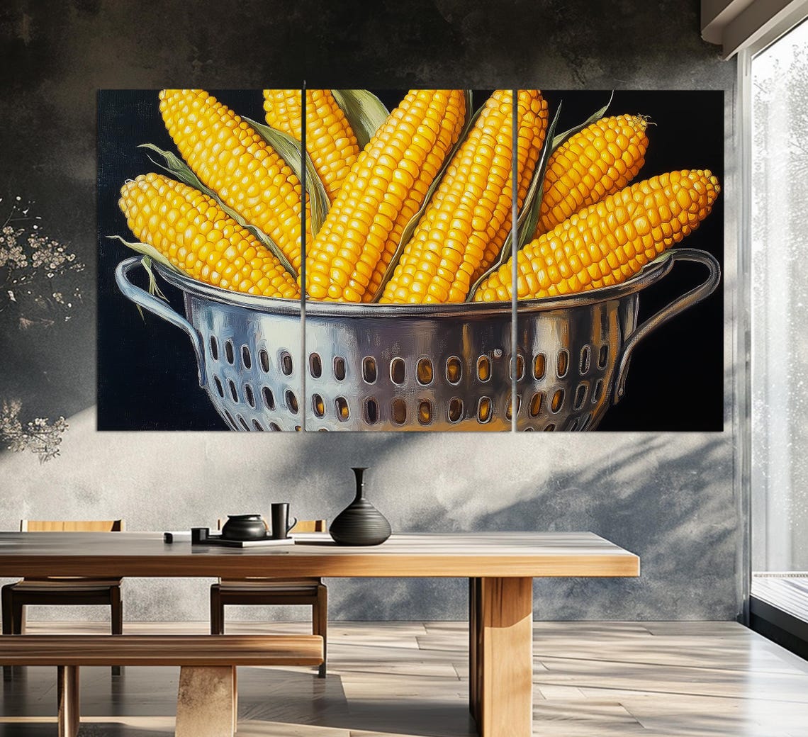 Golden Corn Cobs In Vintage Metal Colander Still Life Kitchen Poster - Image 3