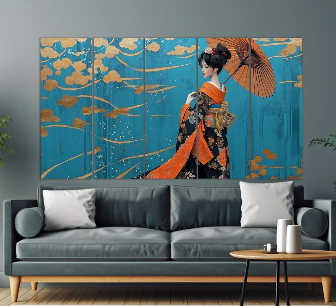 Abstract Japanese Woman Print In An Oil Painting Style Abstract Asian Woman Painting Asian Wall Art Ancient Japan Print - Image 2