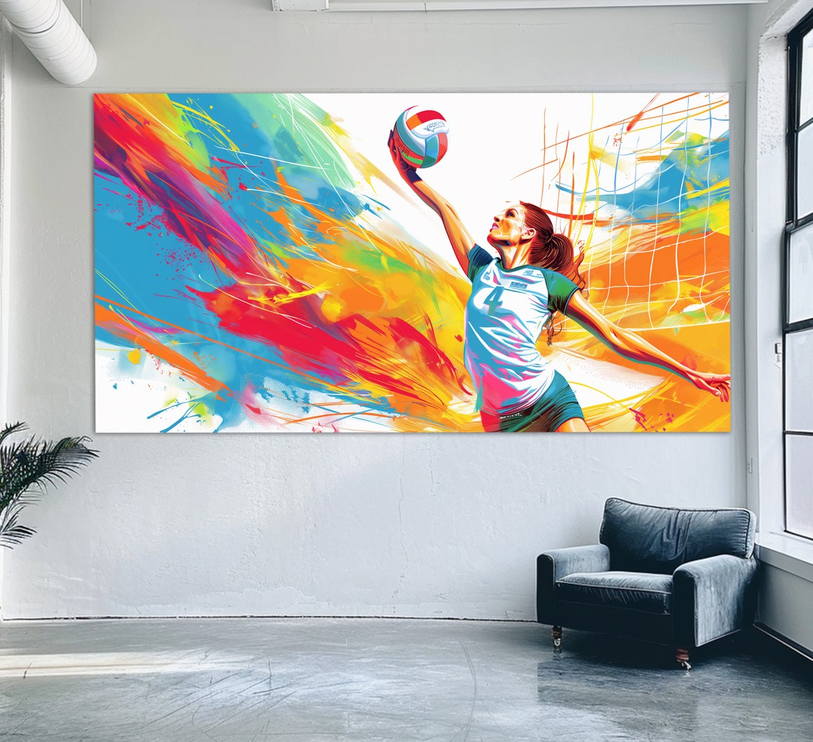 Volleyball Player Spiking Ball Pop Art Colorful Sports Poster