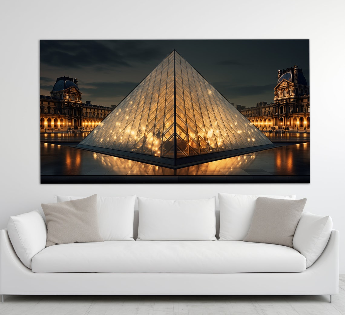 Louvre Pyramid Glowing Night Lights Paris France Landmark Poster