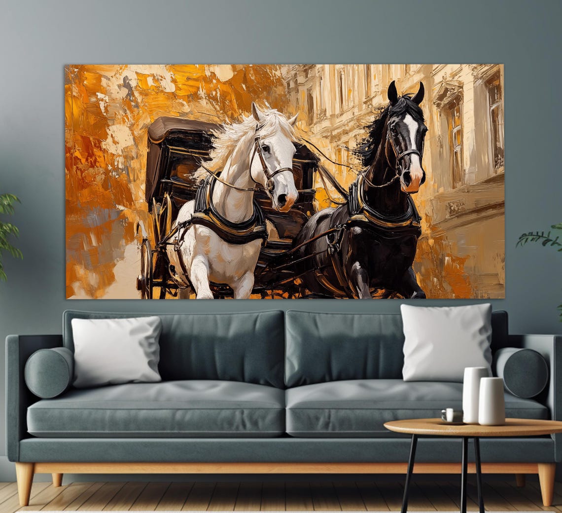Viennese Walking Horse Carriage Print In A Vintage Oil Painting Style Abstract Vienna Wall Art Retro Vienna Horses Painting - Image 4