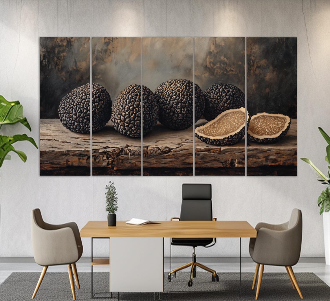 Black Truffles Whole And Sliced Rustic Wood Dark Moody Food Wall Art - Image 5