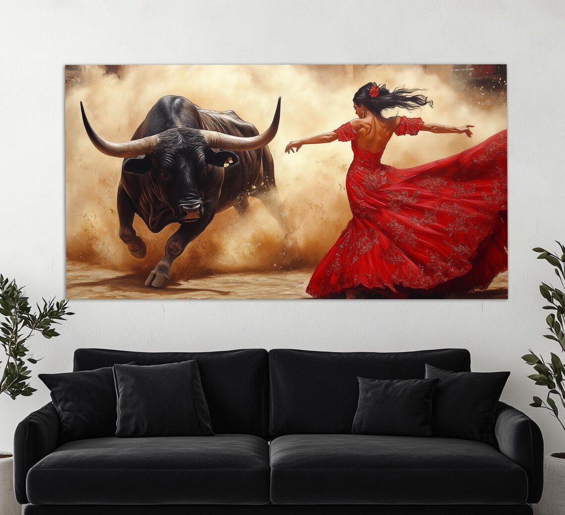 Flamenco and Bull Abstract Art Print, Spanish Corrida