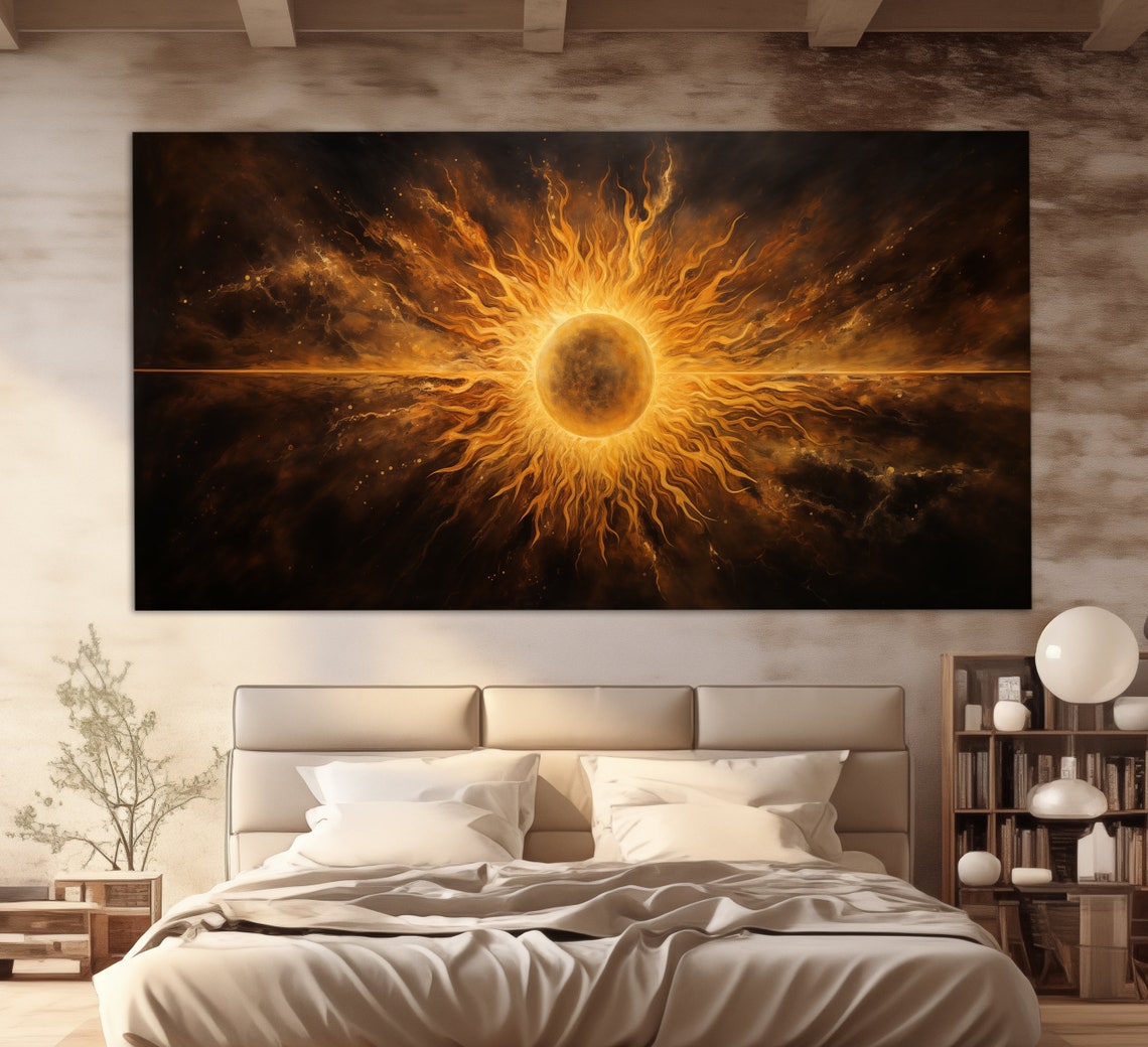 Fiery Sun Eclipse Dark Sky Dramatic Solar Celestial Art Poster
