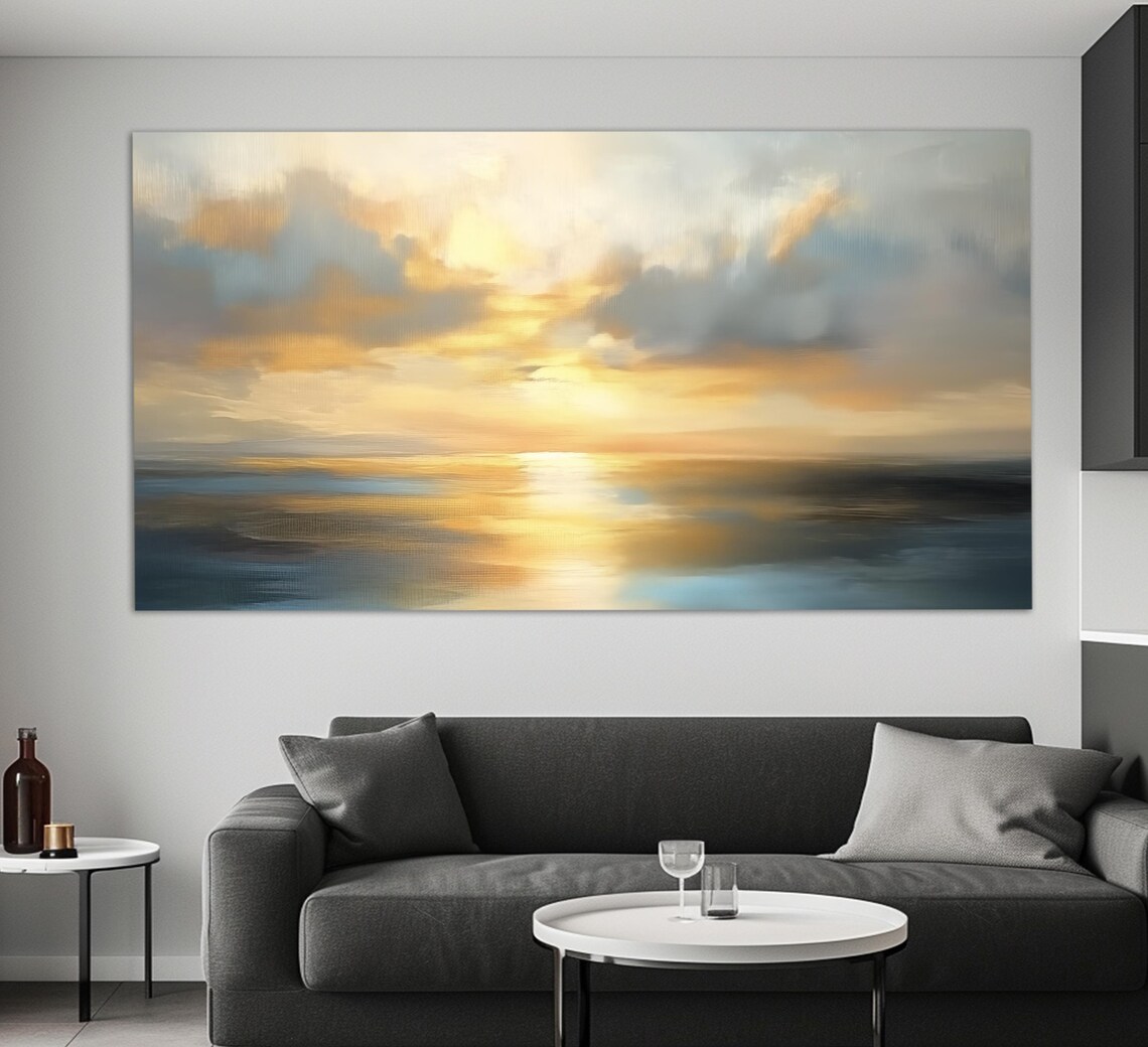 Golden Ocean Sunset Calm Sea Reflections Oil Painting Travel Poster - Image 4
