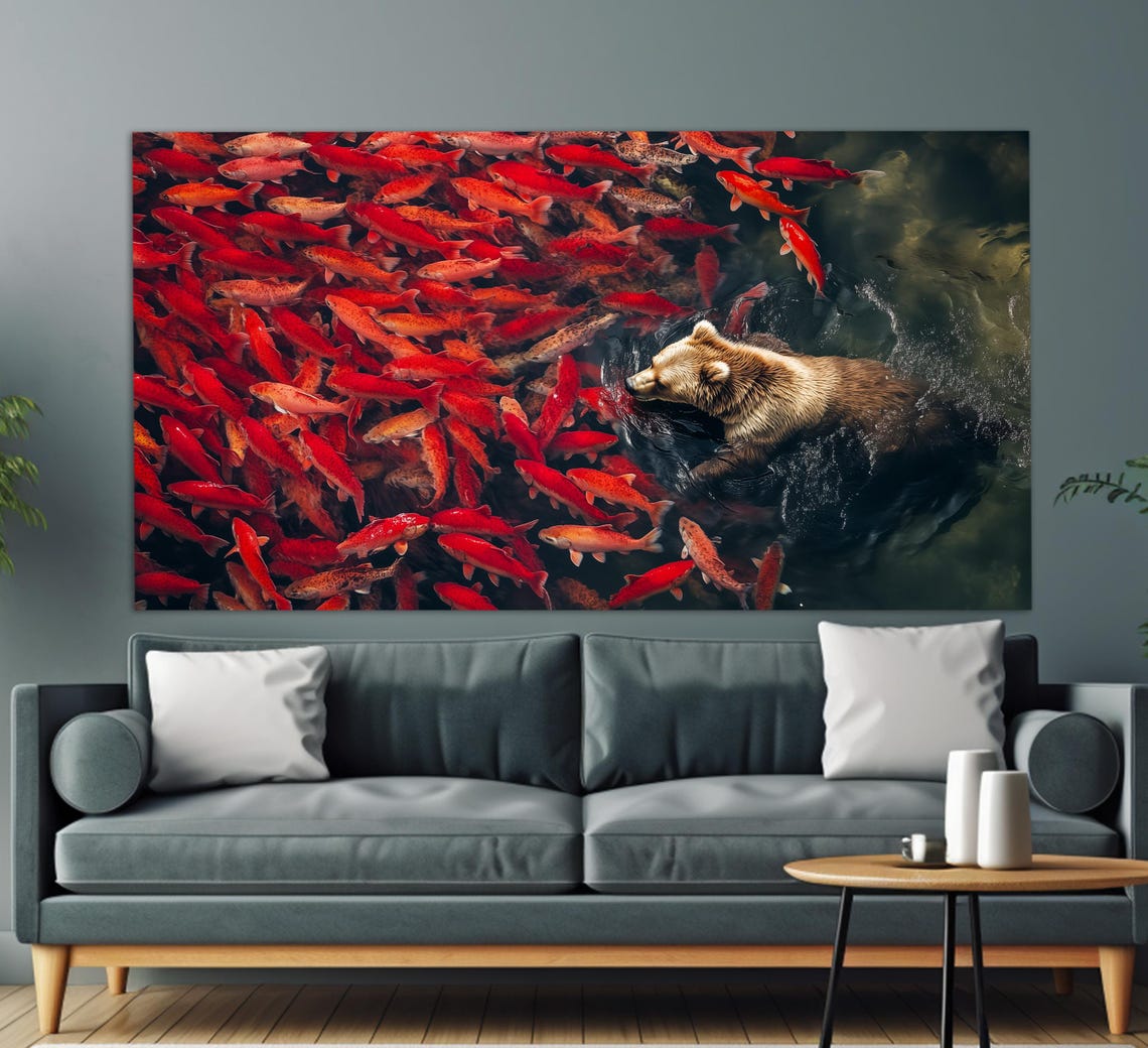 Abstract Fishing Bear Print Bear Painting Animals Wall Art Fishing Wall Art Fishing Bear Poster Fisherman Gift Fishing Decor - Image 5