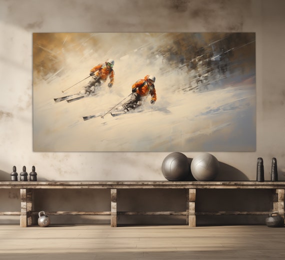 Abstract Skiers Print Neutral Colours Ski Wall Art Skiing Painting Ski Poster Winter Wall Art Winter Sports Wall Art