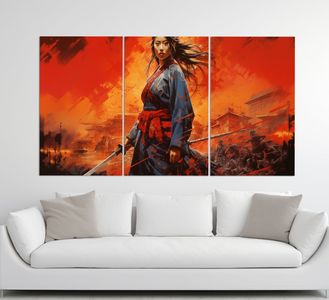 Samurai Woman White Kimono Sword Japanese Vintage Style Poster - Image 3