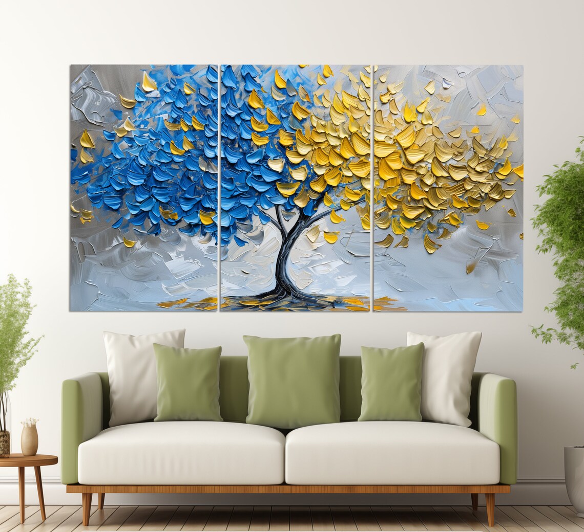 Abstract Blue And Yellow Tree, Oil Painting Art Print - Image 2