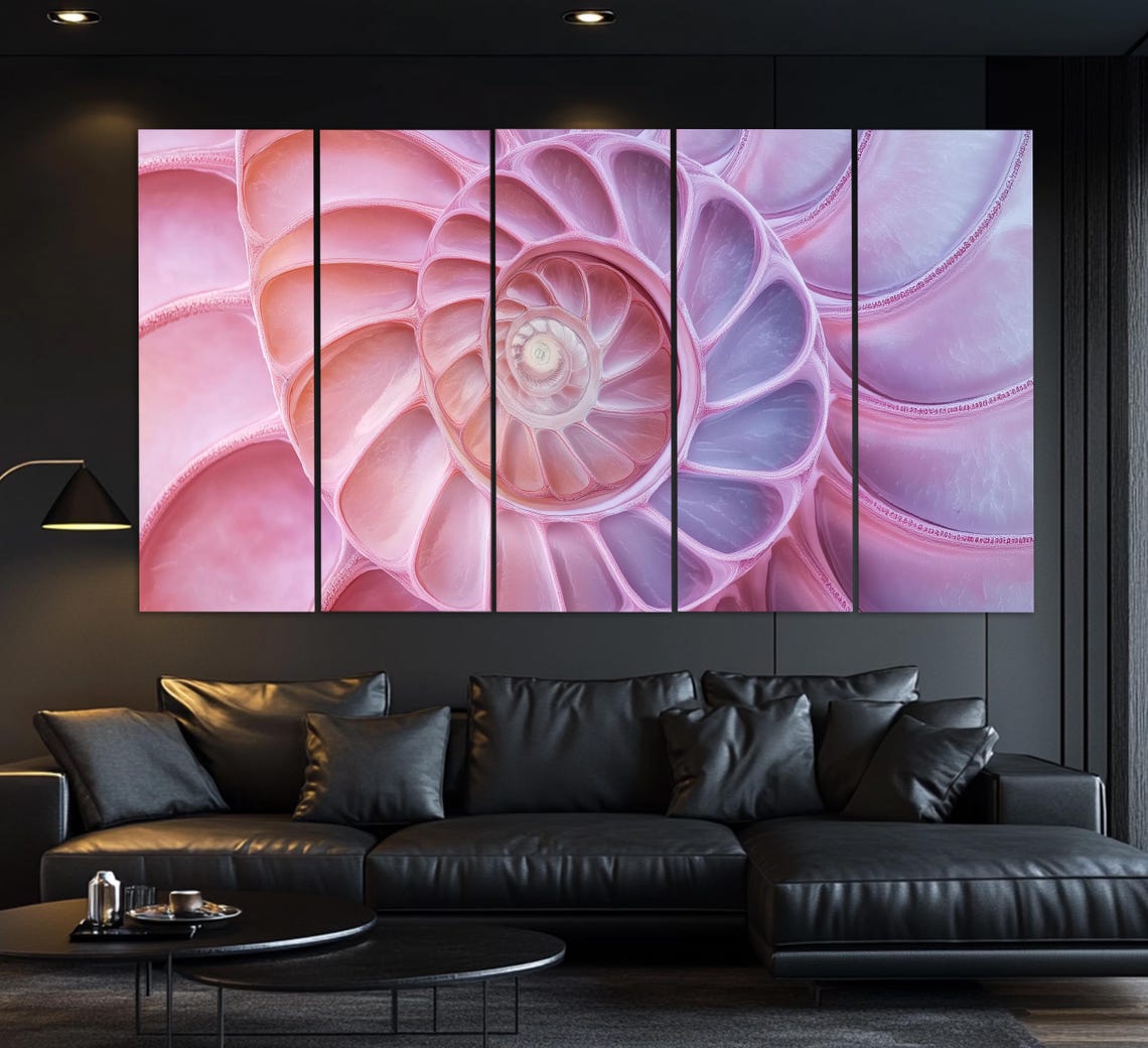 Pink Nautilus Shell Spiral Close Up Macro Photography Ocean Wall Art - Image 6