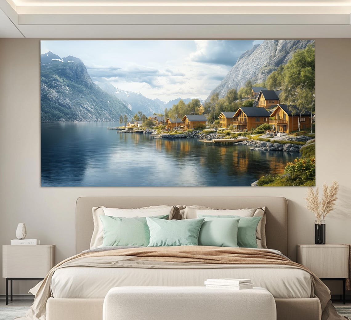 Scenic Fjords Landscape Print Fjords Painting Abstract Fjords Wall Art Norway Painting Fjords Poster Norway Print