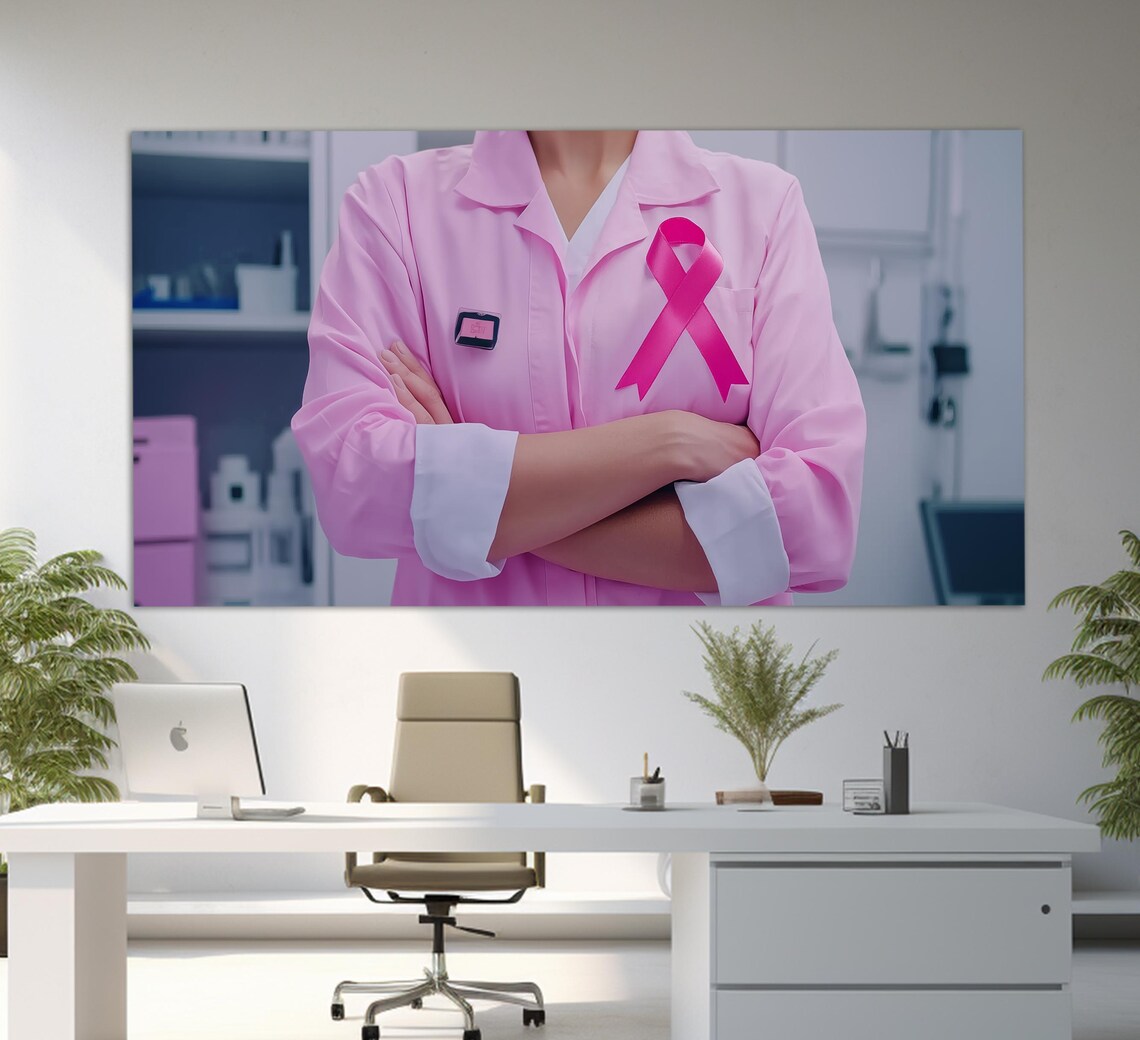 Mammologist With Breast Cancer Ribbon Print Cancer Fight Motivation Wall Art Mammology Painting Oncologist Gift Hospital Decor