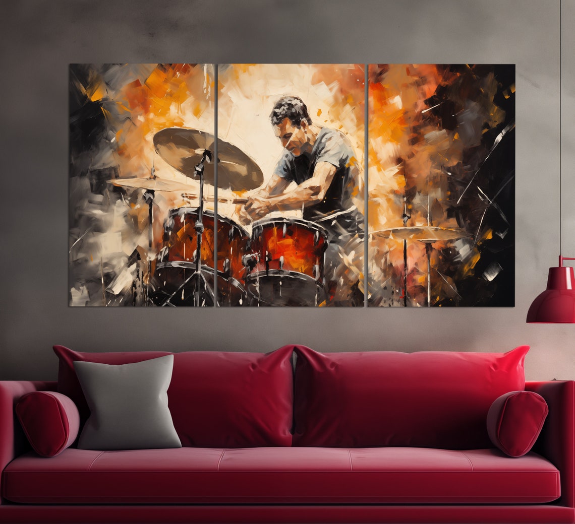 Drummer Playing Drums Energetic Concert Oil Painting Music Poster - Image 6