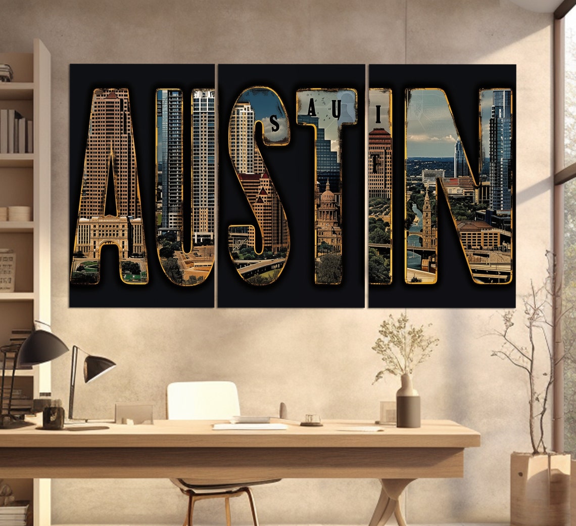 Austin Texas Letter Art With Downtown Skyline And Capitol Photo Poster - Image 2