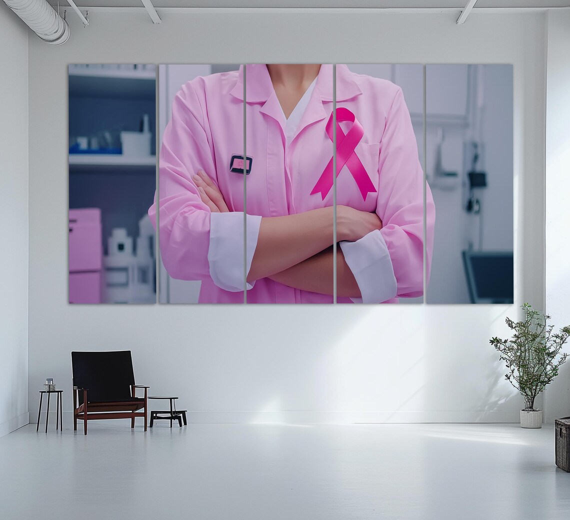 Mammologist With Breast Cancer Ribbon Print Cancer Fight Motivation Wall Art Mammology Painting Oncologist Gift Hospital Decor - Image 2