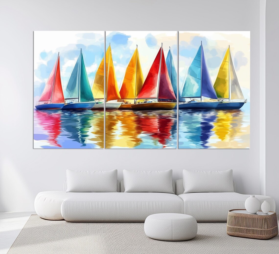 Colorful Sailboats with Bright Sails Watercolor Regatta Art Poster - Image 6