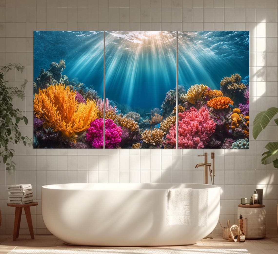 Colorful Coral Reef Underwater Sun Rays Diving Ocean Wall Art Poster - Image 4