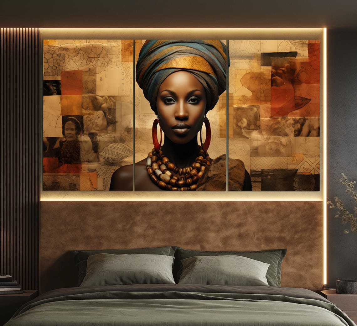African Woman Portrait Print In A Vintage Oil Painting Style Ethnic Wall Art Ethnic Woman Painting African Wall Decor - Image 5