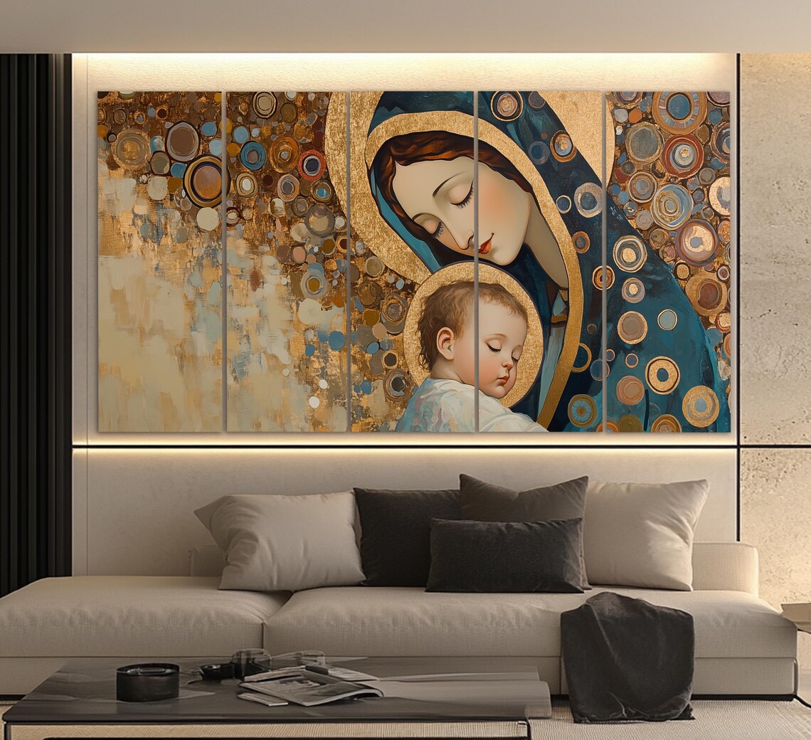 Virgin And Child Klimt Style Gold Madonna Religious Painting Wall Art - Image 5