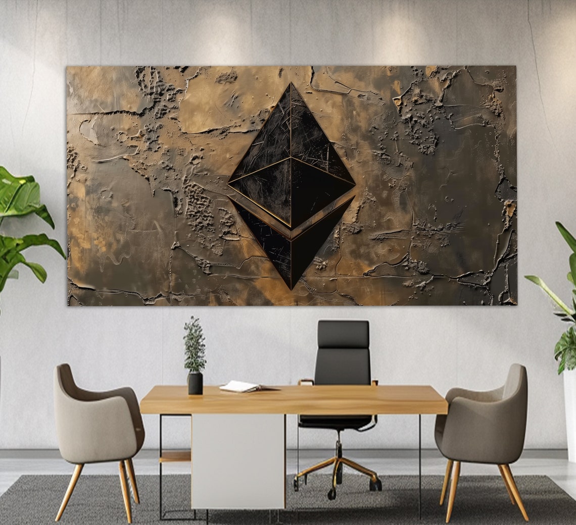 Ethereum Cryptocurrency Black Logo Aged Gold Texture Art Poster
