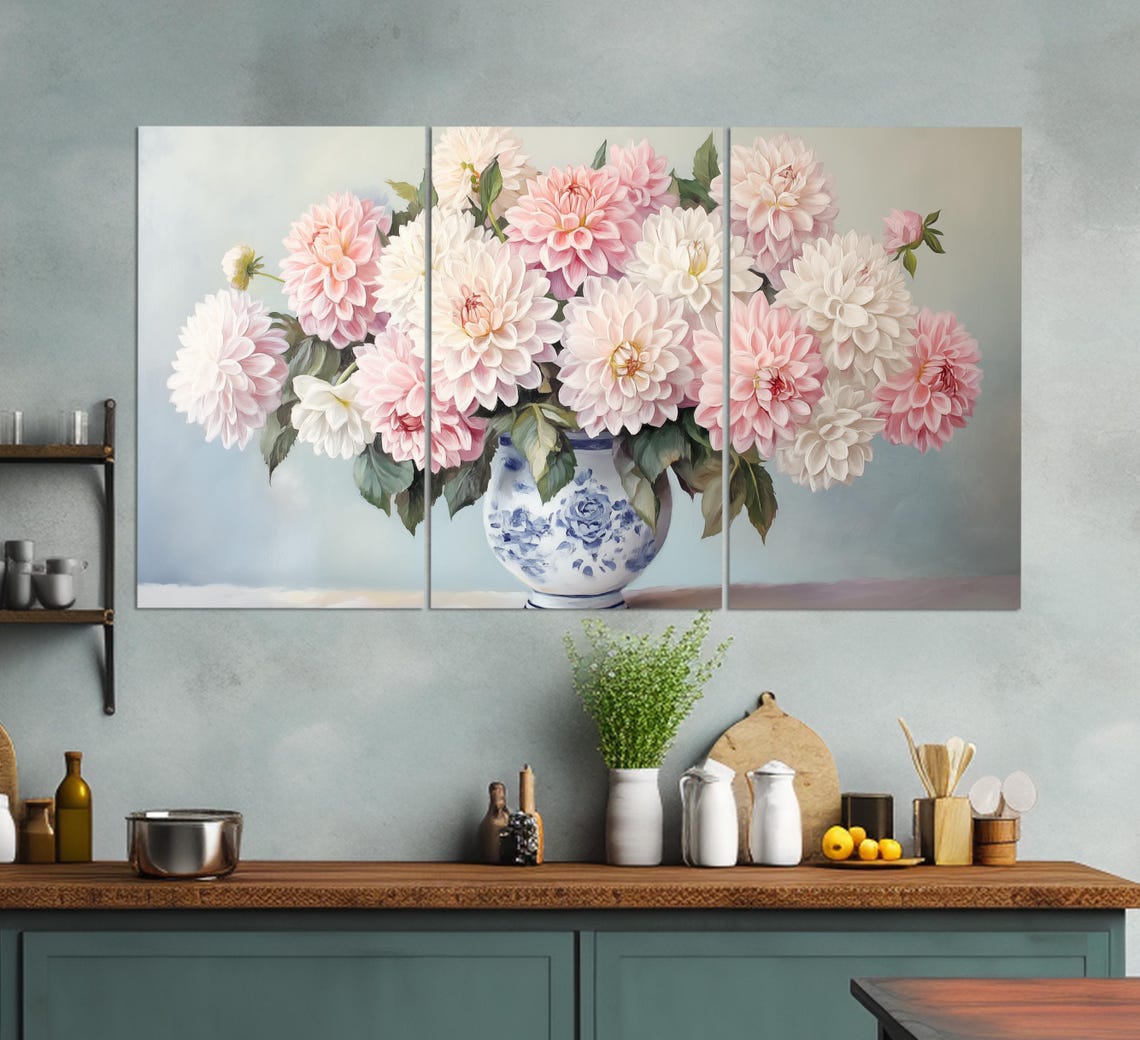 Vase With Dahlias Print Floral Wall Decor Dahlias Painting Floral Still Live Floral Gift Modern Flowers Wall Art Dahlias Poster - Image 6