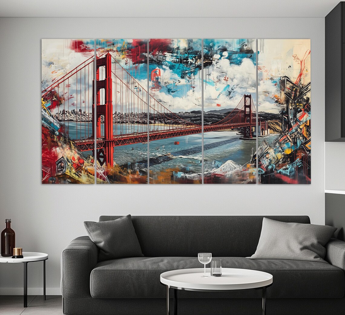 Golden Gate Bridge Abstract San Francisco Bay Colorful Splashes Poster - Image 2