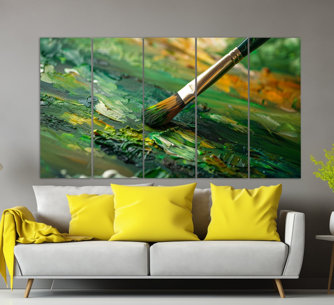 Artist Paintbrush Thick Green Paint Stroke Impasto Fine Art Poster - Image 2