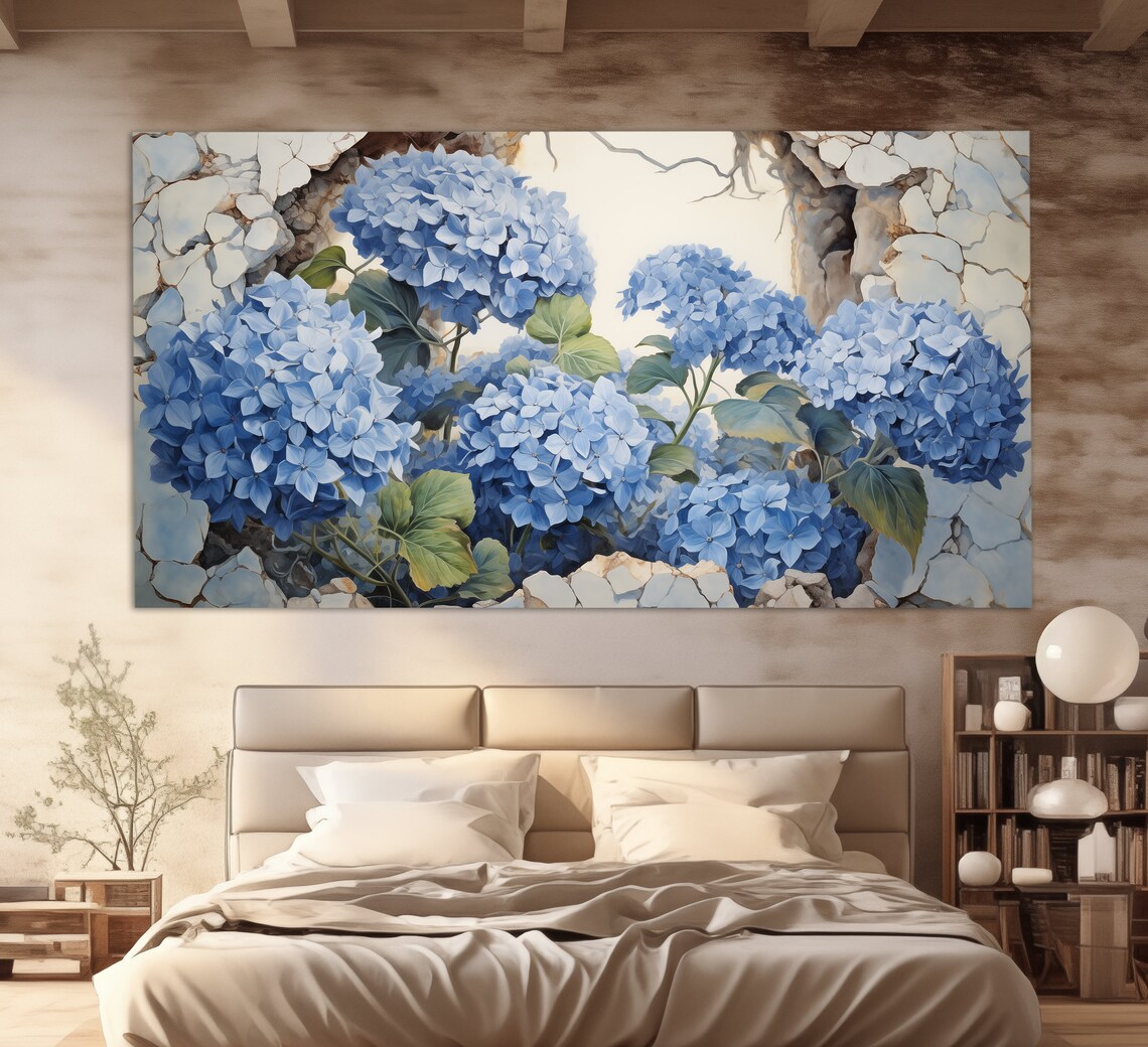 Blue Hydrangea Flowers, Floral Abstract Painting - Image 3