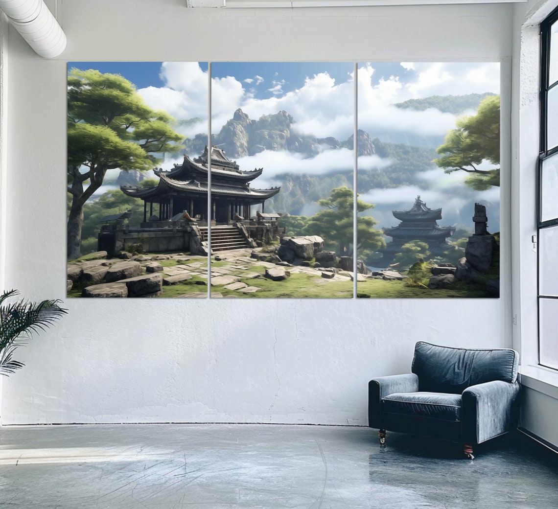Ancient Buddhist Temple In Mountains Print Buddhism Wall Art Buddhist Temple Painting Buddhist Art - Image 3