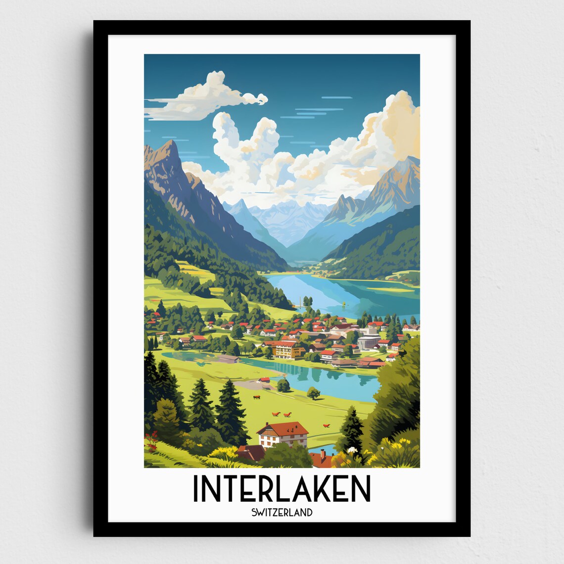 Interlaken Travel Poster, Switzerland Home Decor