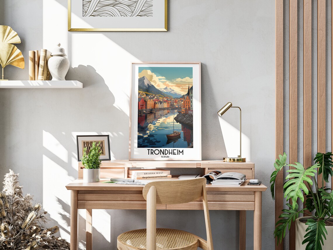 Trondheim Harbor Colorful Wharf Houses Norway Travel Art Poster - Image 3