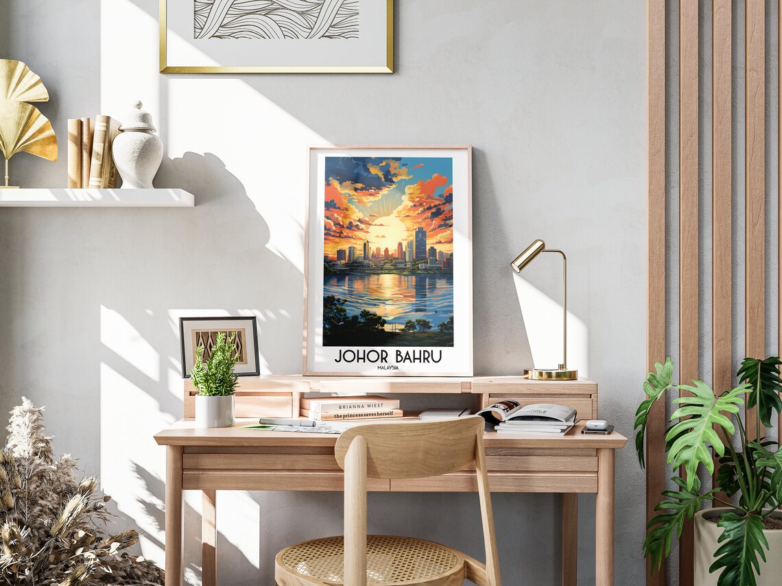 Johor Bahru Malaysia Fiery Sunset City Skyline Waterfront Poster - Image 3