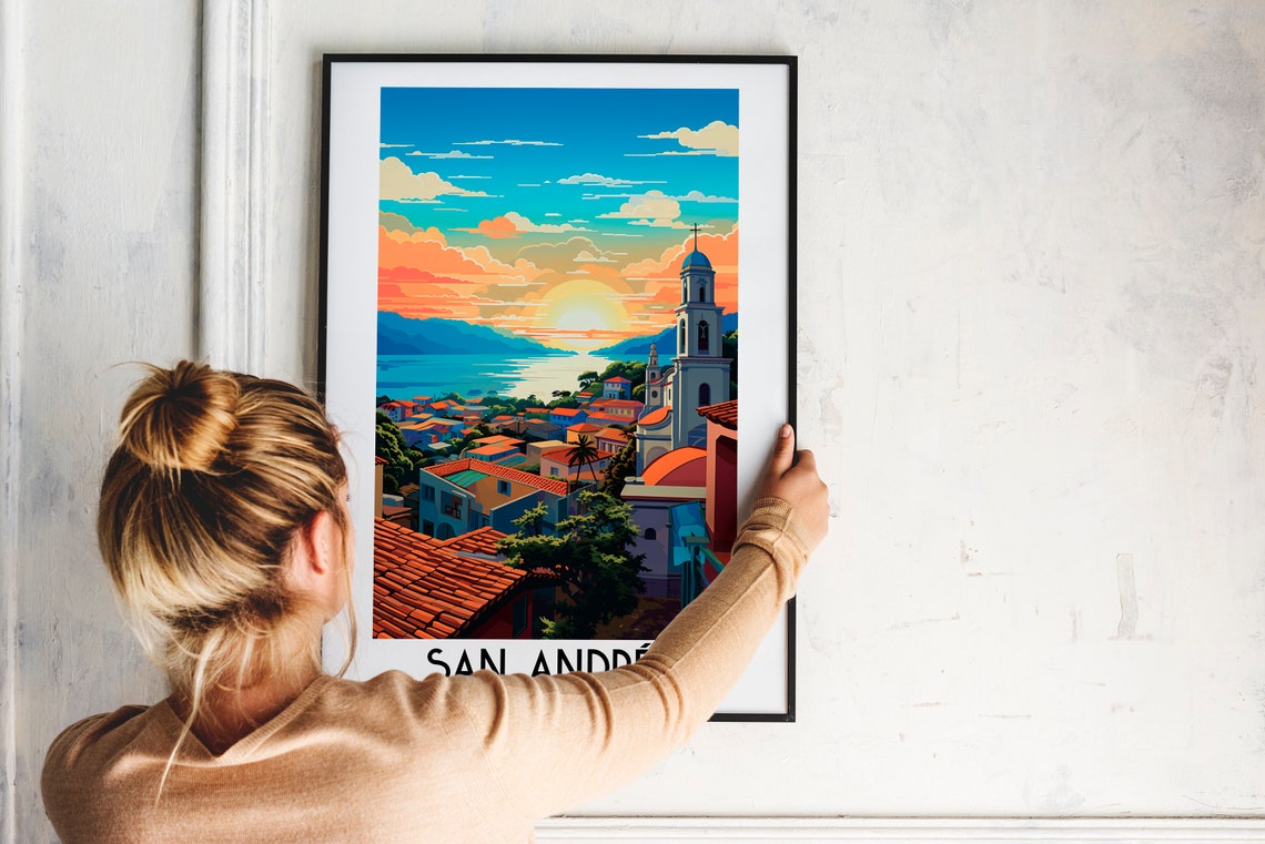 San Andres Colombia Sunset Harbor Town Vintage Travel Art Poster - Image 2